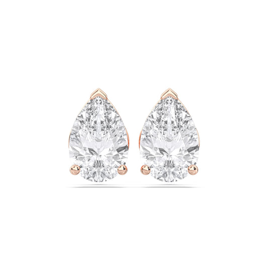 Certified 2-5 Carat Pear Cut Diamond Stud Earrings for Women – Classic Solitaire 3 Prong Setting – 10K, 14K & 18K – White Gold, Yellow Gold & Rose Gold