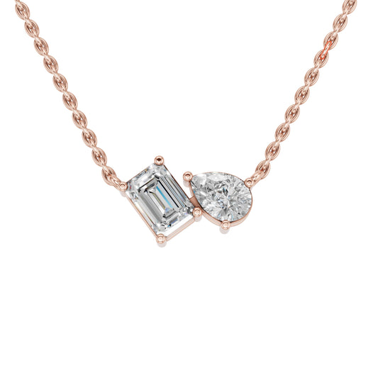Derosa Jewels 1.5 Carat Diamond Duo Pendant Necklace for Women, 0.75 Ct Emerald Cut & Pear Shape Lab-Grown Diamonds – 10K 14K 18K Gold & 14K White Gold with Sterling Silver Chain, 18 Inch