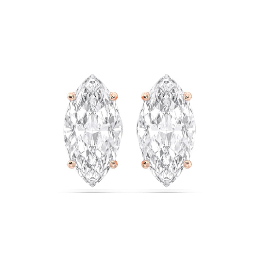 Cerified 2-5 Carat Marquise Cut Diamond Stud Earrings for Women – Solitaire Prong Set Earrings – Available in 10K, 14K & 18K – White, Yellow & Rose Gold