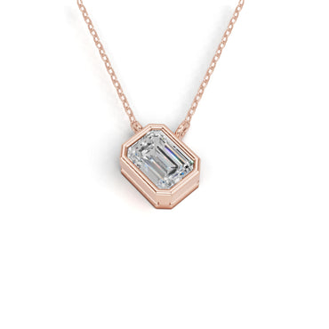 Derosa Jewels Lab Grown Emerald Cut Diamond Pendant Necklace for Women | 0.75 Carat Bezel Set F-G/VS Diamond | Solid 10K 14K 18K Rose White Yellow Gold | Elegant Solitaire Necklace Gift