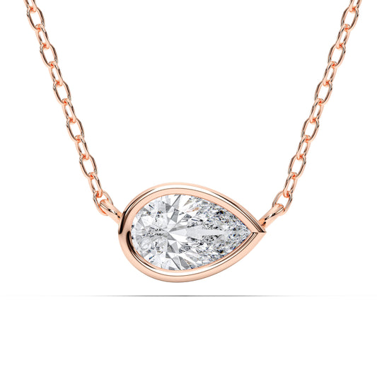 Derosa Jewels 1 Carat Pear Cut East West Lab Grown Diamond Pendant Necklace for Women | 10K 14K 18K Yellow White Rose Gold | Bezel Set Solitaire Diamond Necklace | Elegant Fine Jewelry Gift for Her