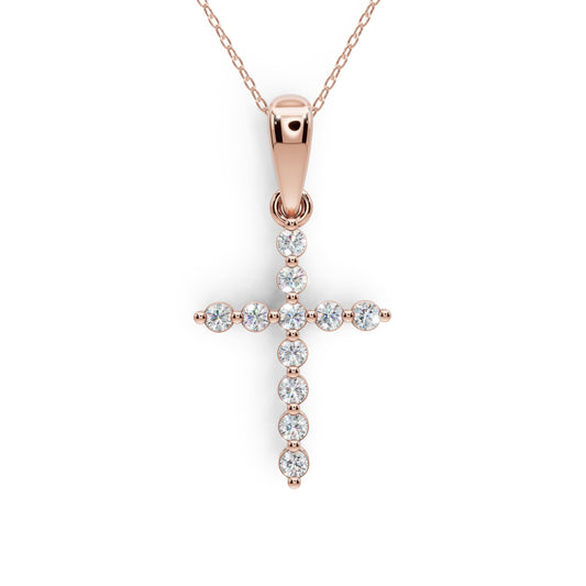 Derosa Jewels Lab Grown Diamond Cross Pendant Necklace for Women | 0.25-1.00 Carat Round Cut F-G/VS Diamonds | Solid 10K/14K/18K Rose, White, Yellow Gold | 18 Inch Chain Religious Jewelry Gift