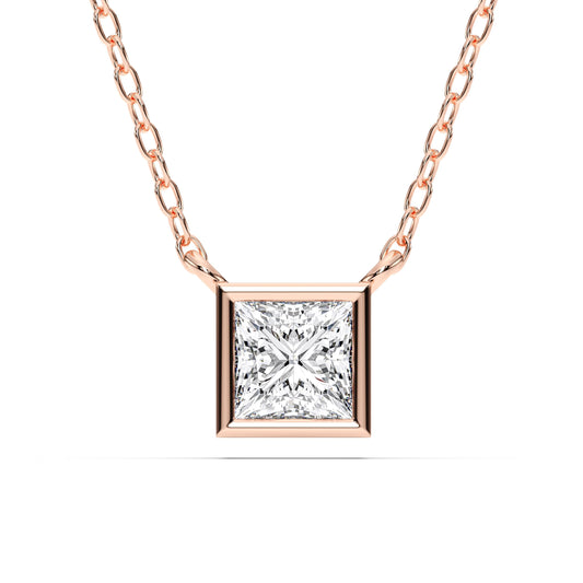 Derosa Jewels 1 Carat Princess Cut Lab Grown Diamond Pendant Necklace for Women | Bezel Set Solitaire Diamond Necklace | 10K 14K 18K Yellow White Rose Gold | Minimal Elegant Jewelry Gift