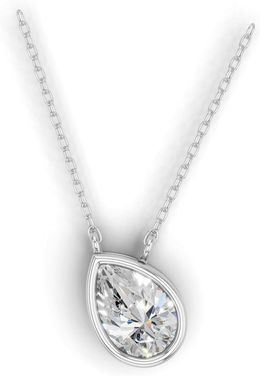 Lab Grown Pear Shape Diamond Pendant Necklace for Women | 0.75 Carat Bezel Set F-G/VS Diamond | Solid 10K 14K 18K Rose White Yellow Gold | Teardrop Solitaire Necklace Gift