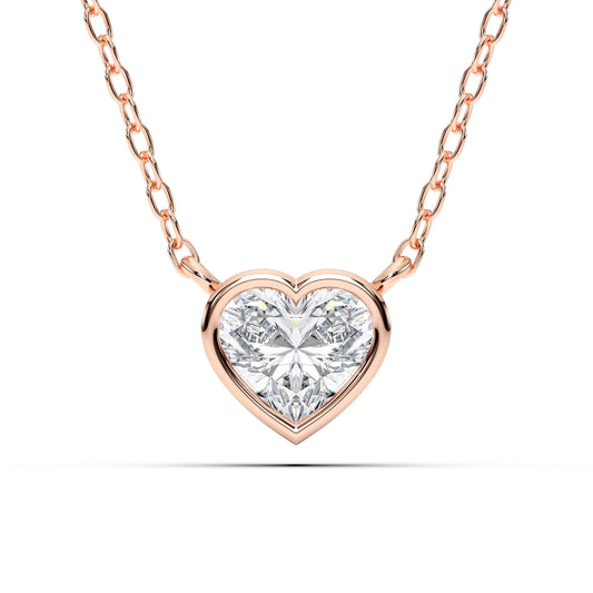 Derosa Jewels 1 Carat Heart Cut Lab Grown Diamond Pendant Necklace for Women | Bezel Set Solitaire in 10K 14K 18K Rose White Yellow Gold | Elegant Fine Jewelry Gift for Anniversary Valentine Birthday
