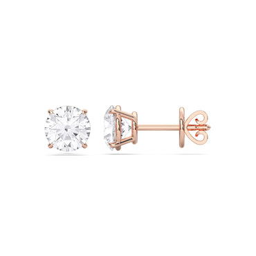 Certified 2-5 Carat Round Cut Diamond Stud Earrings for Women – Classic Solitaire Round Diamond Studs in 10K, 14K & 18K – Rose, White and Yellow Gold