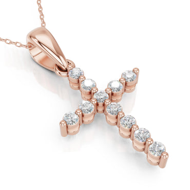 Derosa Jewels Lab Grown Diamond Cross Pendant Necklace for Women | 0.25-1.00 Carat Round Cut F-G/VS Diamonds | Solid 10K/14K/18K Rose, White, Yellow Gold | 18 Inch Chain Religious Jewelry Gift