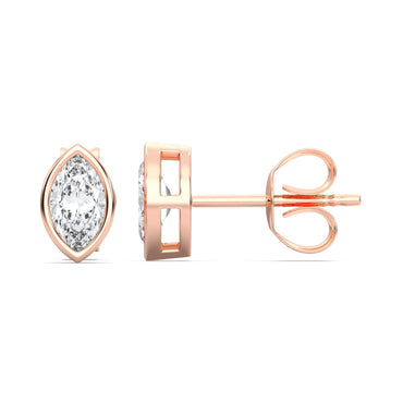 Certified 0.50-2 Carat Marquise Cut Bezel Set Diamond Stud Earrings for Women – Available in 10K, 14K & 18K – White Gold, Yellow Gold, Rose Gold