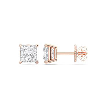 Certified 2-5 Carat Princess Cut Diamond Stud Earrings for Women – Push Back Solitaire Princess Diamond Studs in 10K, 14K & 18K Gold – Rose, White and Yellow Gold