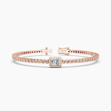 Derosa Jewels Certified Radiant Cut Lab Grown Diamond Tennis Bracelet for Women – 7 Inch, Sterling Silver, Yellow Gold Plated or Rose Gold Plated, Radiant Center Stone Diamond Bracelet