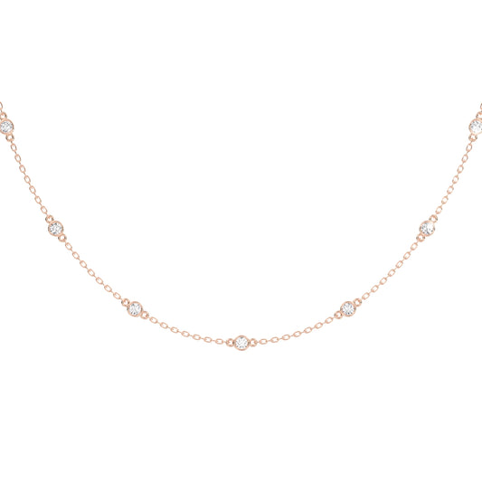 Derosa Jewels Lab Grown Diamond Station Necklace 4 CT Total (15 Stone) – 10K 14K 18K Solid Gold, Bezel Set Round Diamonds, 16"+2" Adjustable Chain, Yellow White Rose Gold