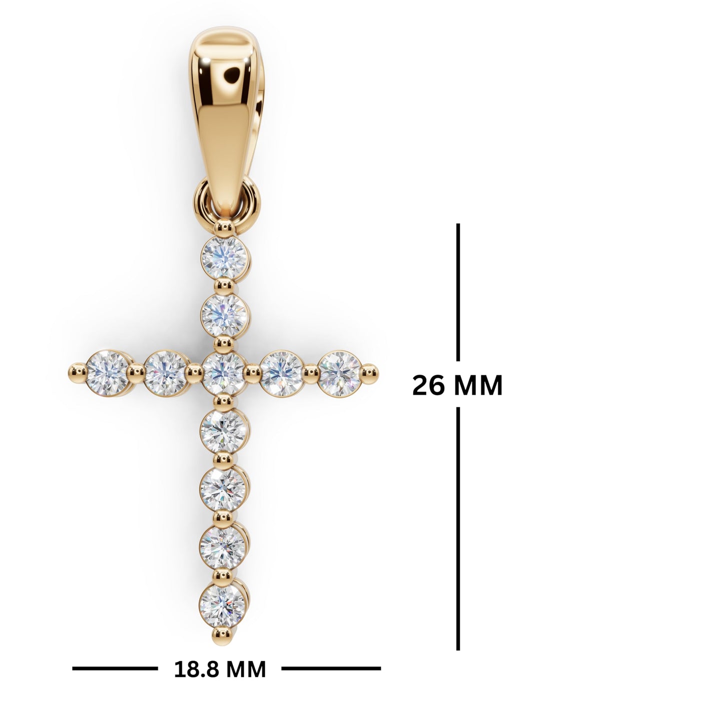 Derosa Jewels Lab Grown Diamond Cross Pendant Necklace for Women | 0.25-1.00 Carat Round Cut F-G/VS Diamonds | Solid 10K/14K/18K Rose, White, Yellow Gold | 18 Inch Chain Religious Jewelry Gift