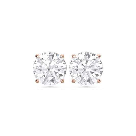 Certified 2-5 Carat Round Cut Diamond Stud Earrings for Women – Classic Solitaire Round Diamond Studs in 10K, 14K & 18K – Rose, White and Yellow Gold