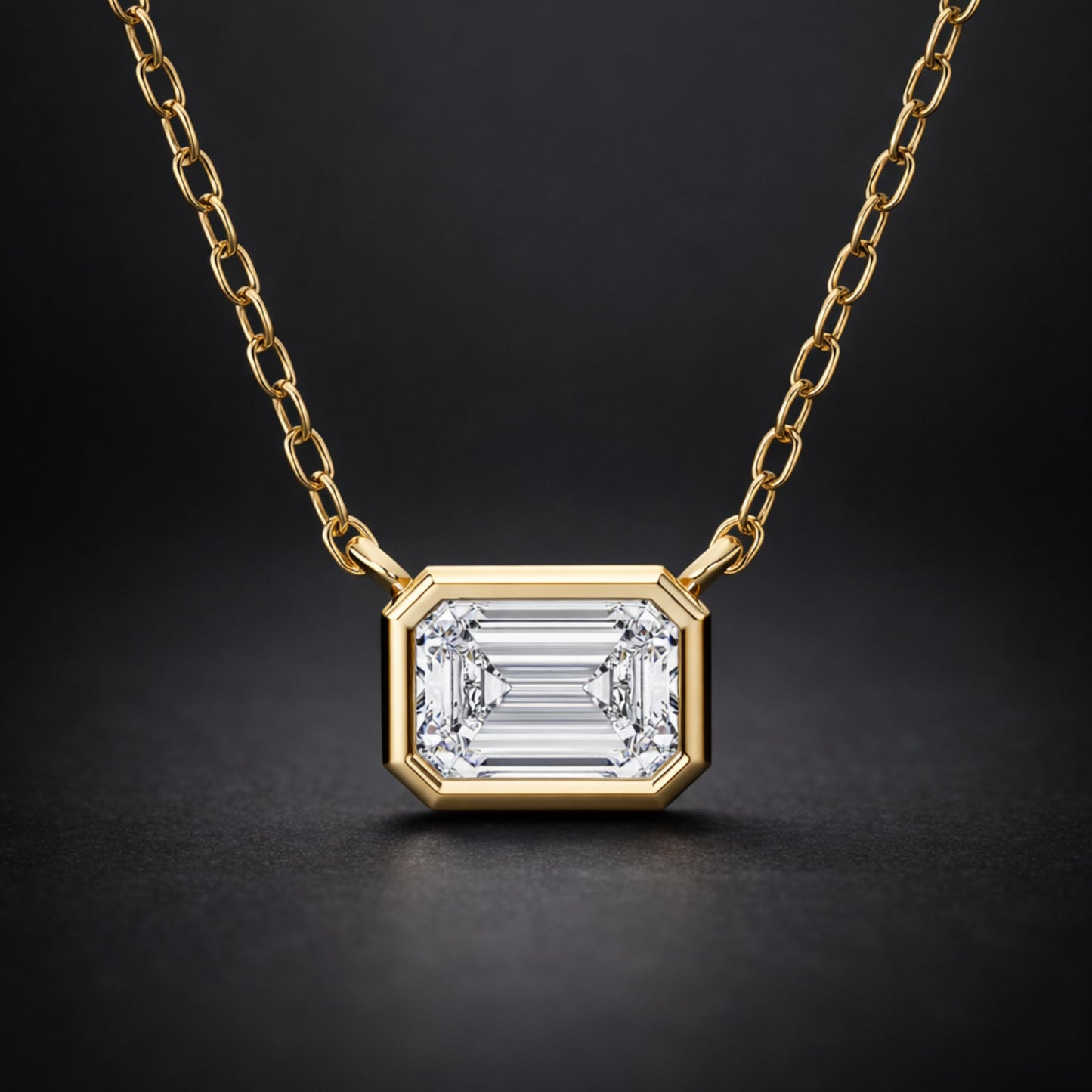 0.50 Carat East West Emerald Cut Lab Grown Diamond Pendant Necklace | Solid 10K 14K 18K Gold | Horizontal Solitaire Necklace in Rose, White, or Yellow Gold | Dainty Fine Jewelry Gift for Women
