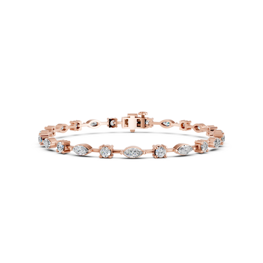 4 Carat Lab Grown Diamond Marquise & Round Tennis Bracelet for Women - 10K 14K 18K Solid Gold (Yellow White Rose Gold)