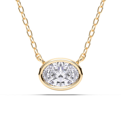 1 Carat Oval Cut Lab Grown Diamond East West Pendant Necklace for Women | Bezel Set Solitaire in 10K 14K 18K Rose White Yellow Gold | Modern Minimal Fine Jewelry Gift for Anniversary Birthday