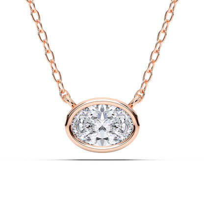 1 Carat Oval Cut Lab Grown Diamond East West Pendant Necklace for Women | Bezel Set Solitaire in 10K 14K 18K Rose White Yellow Gold | Modern Minimal Fine Jewelry Gift for Anniversary Birthday
