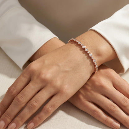 Derosa Jewels Lab Grown Diamond Tennis Bracelet for Women – 7 Inch, 10K 14K 18K Solid Gold (White, Yellow or Rose Gold), Bezel Set Diamond Bracelet, Fine Jewelry Gift