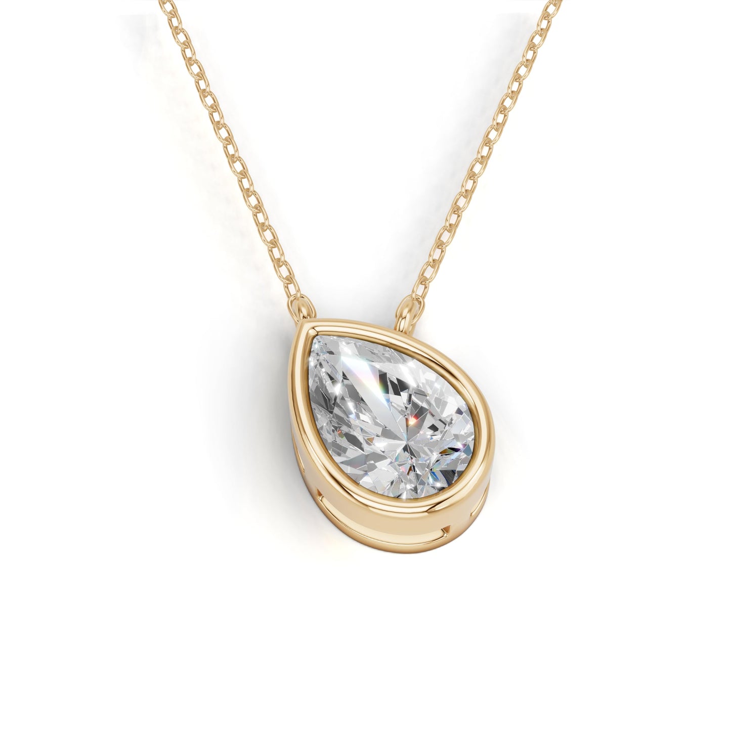 Derosa Jewels Lab Grown Pear Shape Diamond Pendant Necklace for Women | 0.75 Carat Bezel Set F-G/VS Diamond | Solid 10K 14K 18K Rose White Yellow Gold | Teardrop Solitaire Necklace Gift
