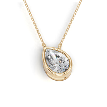 Derosa Jewels Lab Grown Pear Shape Diamond Pendant Necklace for Women | 0.75 Carat Bezel Set F-G/VS Diamond | Solid 10K 14K 18K Rose White Yellow Gold | Teardrop Solitaire Necklace Gift