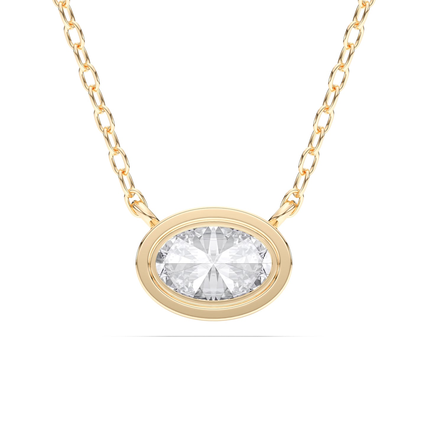 1 Carat Oval Cut Lab Grown Diamond East West Pendant Necklace for Women | Bezel Set Solitaire in 10K 14K 18K Rose White Yellow Gold | Modern Minimal Fine Jewelry Gift for Anniversary Birthday