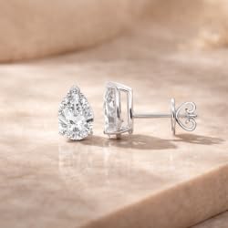 Certified 2-5 Carat Pear Cut Diamond Stud Earrings for Women – Classic Solitaire 3 Prong Setting – 10K, 14K & 18K – White Gold, Yellow Gold & Rose Gold