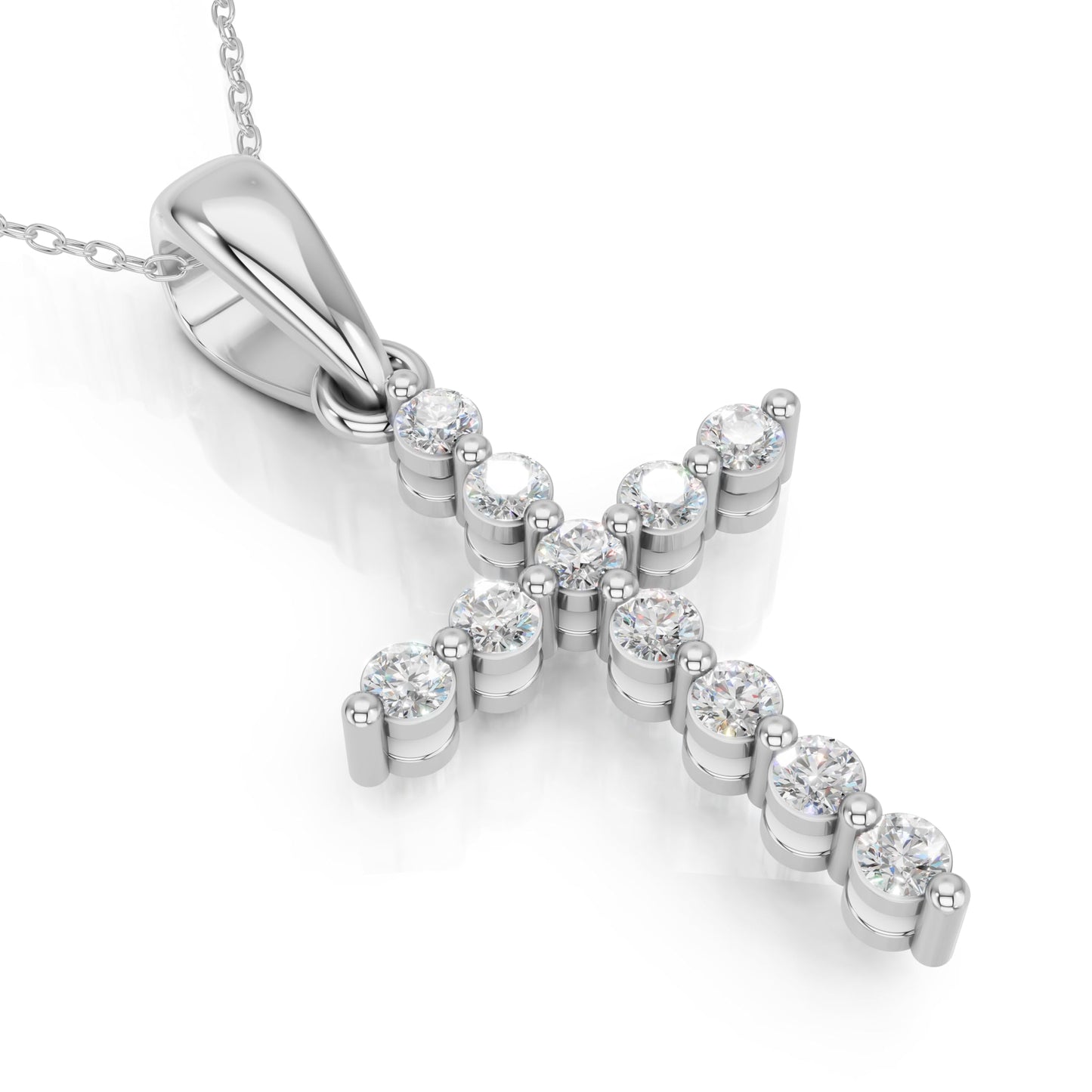 Derosa Jewels Lab Grown Diamond Cross Pendant Necklace for Women | 0.25-1.00 Carat Round Cut F-G/VS Diamonds | Solid 10K/14K/18K Rose, White, Yellow Gold | 18 Inch Chain Religious Jewelry Gift