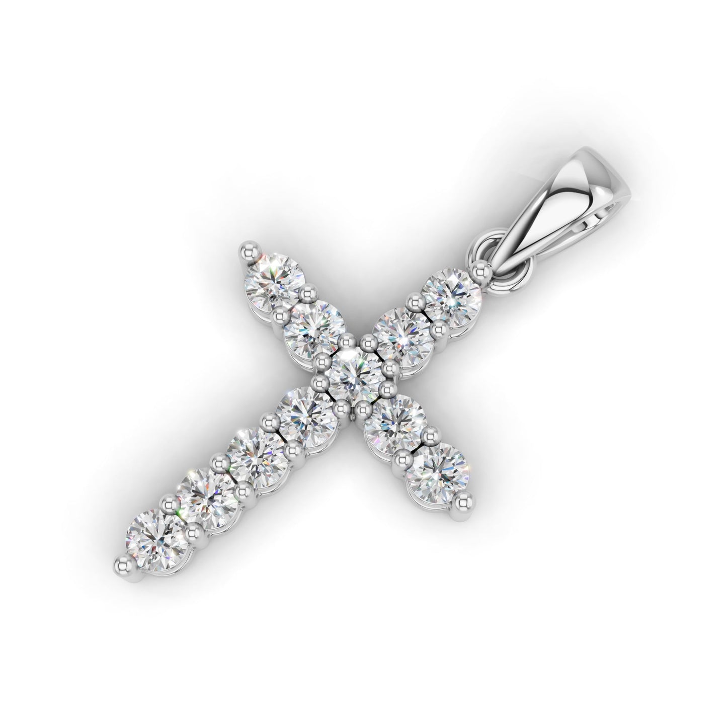 Lab Grown Diamond Double Prong Cross Pendant Necklace for Women | 0.25 - 1.00 Carat Round Cut F-G/VS Diamonds | Solid 10K/14K/18K Rose, White, Yellow Gold | 18 Inch Chain Religious Jewelry Gift