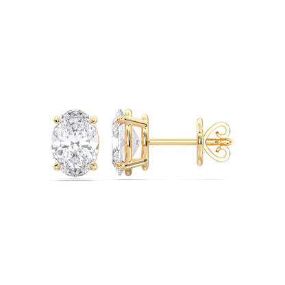 Certified 2-5 Carat Oval Cut Diamond Stud Earrings for Women – Classic Solitaire 4 Prong Setting – 10K, 14K & 18K – White Gold, Yellow Gold & Rose Gold