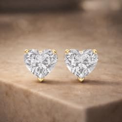 Certified 2-5 Carat Heart Cut Diamond Stud Earrings for Women – Solitaire Heart Shaped Studs – 10K, 14K & 18K – Rose, White and Yellow Gold – Solitaire Heart Shaped Studs
