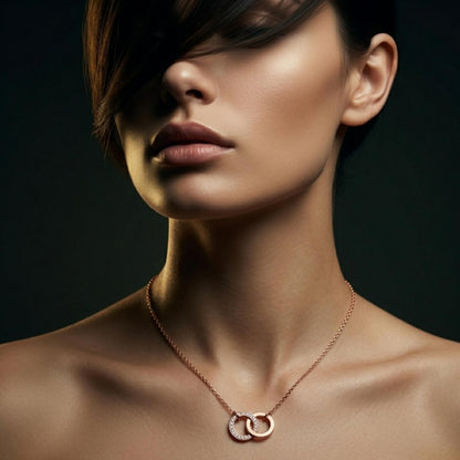 Derosa Jewels Lab Grown Diamond Circle Necklace for Women in 10KT 14KT 18KT Gold (Yellow, White, Rose) | Double Circle Pendant | 16 Inch Necklace with 18 Inch Extension Chain