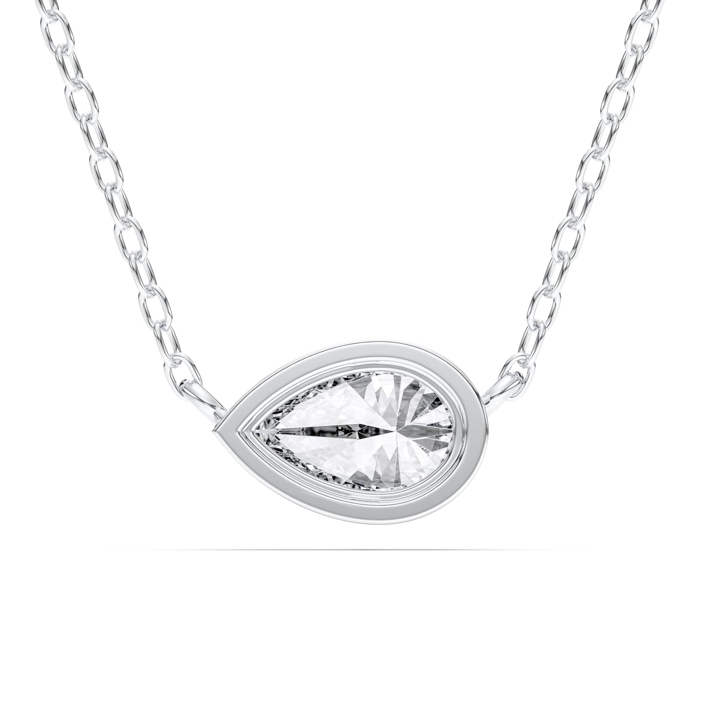 Derosa Jewels 1 Carat Pear Cut East West Lab Grown Diamond Pendant Necklace for Women | 10K 14K 18K Yellow White Rose Gold | Bezel Set Solitaire Diamond Necklace | Elegant Fine Jewelry Gift for Her