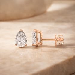 Certified 2-5 Carat Pear Cut Diamond Stud Earrings for Women – Classic Solitaire 3 Prong Setting – 10K, 14K & 18K – White Gold, Yellow Gold & Rose Gold