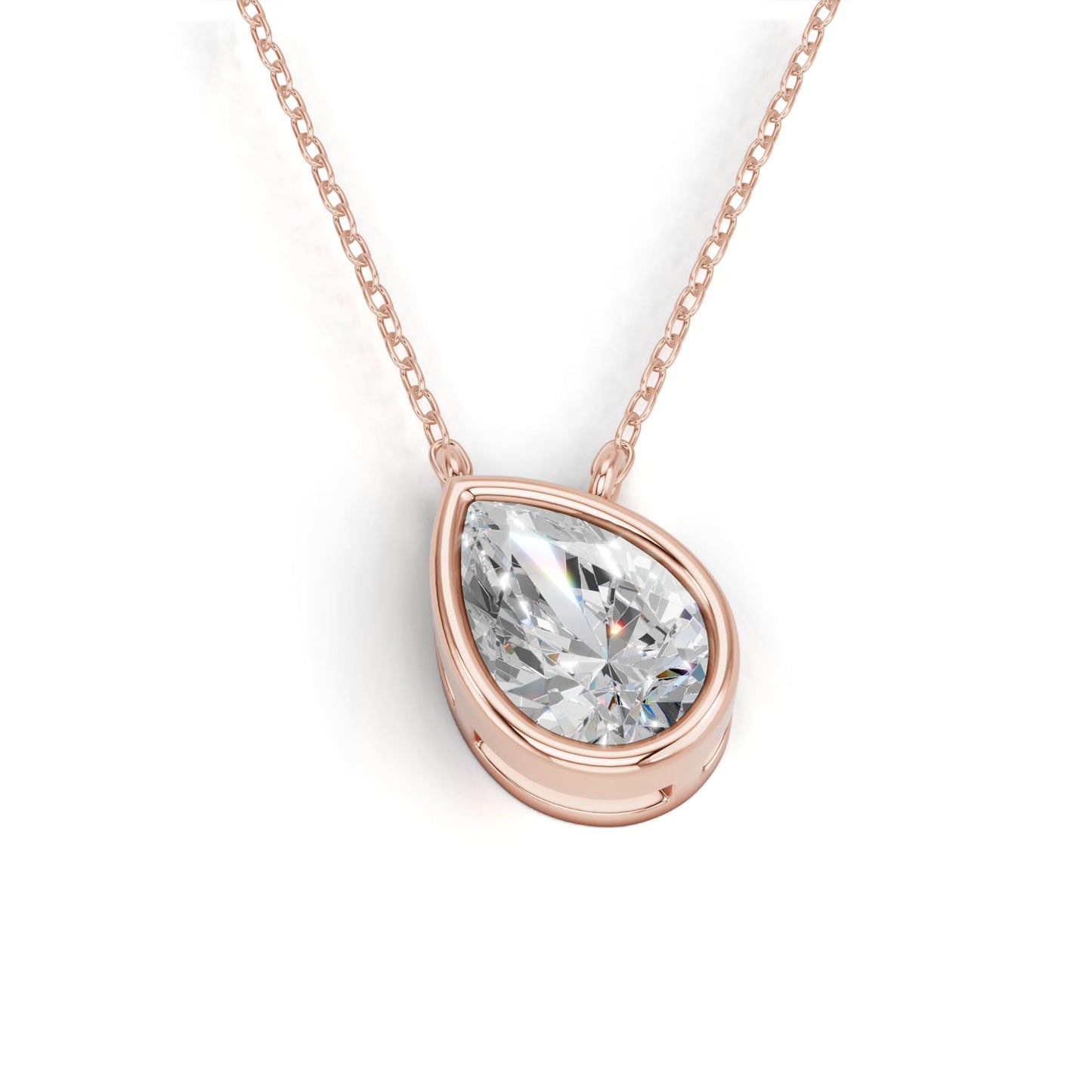 Derosa Jewels Lab Grown Pear Shape Diamond Pendant Necklace for Women | 0.75 Carat Bezel Set F-G/VS Diamond | Solid 10K 14K 18K Rose White Yellow Gold | Teardrop Solitaire Necklace Gift