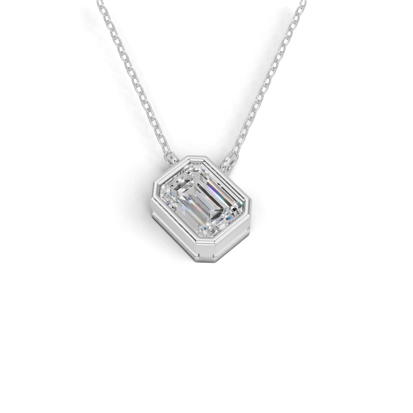 Derosa Jewels Lab Grown Emerald Cut Diamond Pendant Necklace for Women | 0.75 Carat Bezel Set F-G/VS Diamond | Solid 10K 14K 18K Rose White Yellow Gold | Elegant Solitaire Necklace Gift