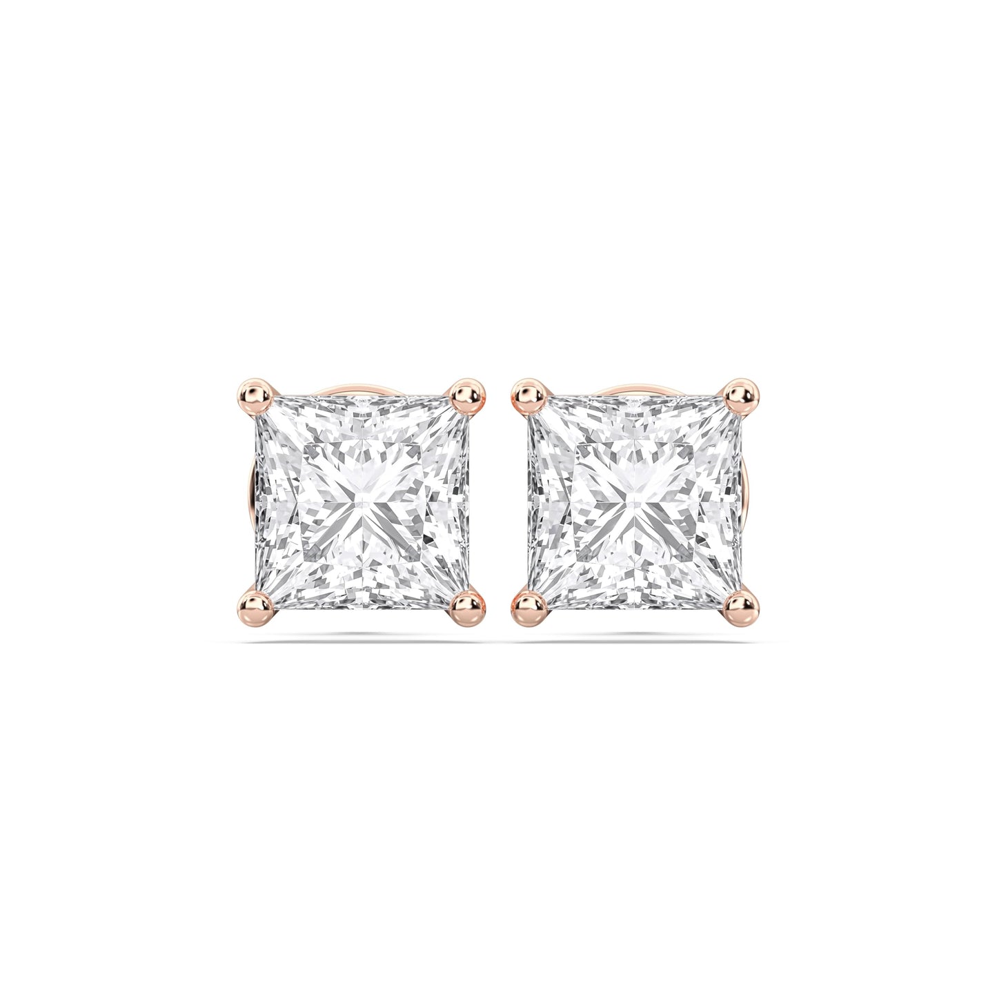 Certified 2-5 Carat Princess Cut Diamond Stud Earrings for Women – Push Back Solitaire Princess Diamond Studs in 10K, 14K & 18K Gold – Rose, White and Yellow Gold