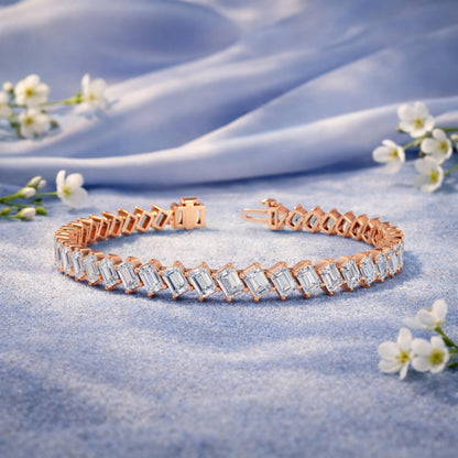 Derosa Jewels 10 Carat Emerald Cut Lab Grown Diamond Tennis Bracelet for Women – 7, 7.5 or 8 Inch, 10K 14K 18K Solid Gold (White, Yellow or Rose Gold), Certified Diamond Bracelet, Fine Jewelry Gift