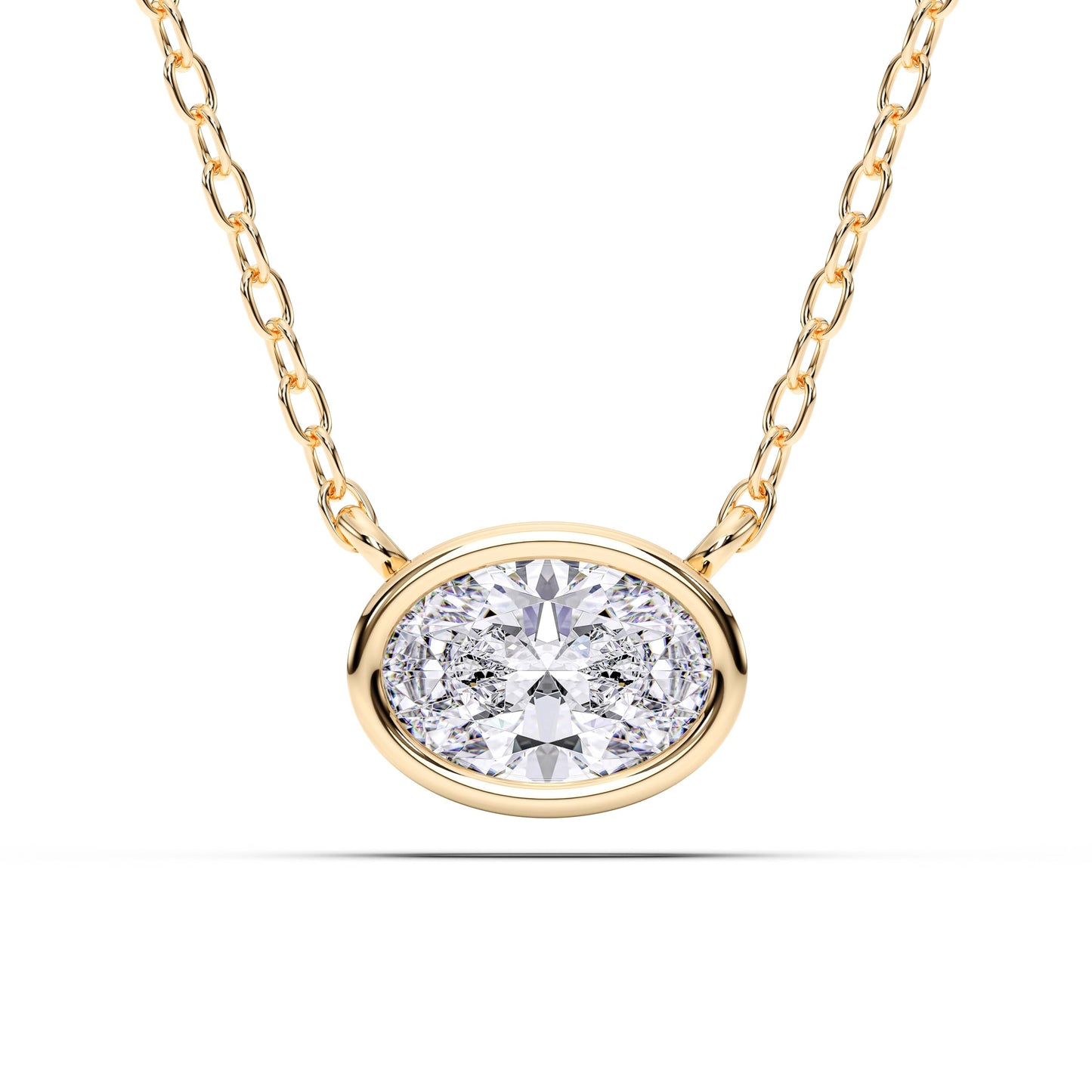 1 Carat Oval Cut Lab Grown Diamond East West Pendant Necklace for Women | Bezel Set Solitaire in 10K 14K 18K Rose White Yellow Gold | Modern Minimal Fine Jewelry Gift for Anniversary Birthday