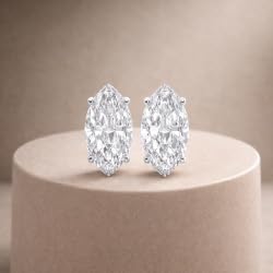 Cerified 2-5 Carat Marquise Cut Diamond Stud Earrings for Women – Solitaire Prong Set Earrings – Available in 10K, 14K & 18K – White, Yellow & Rose Gold