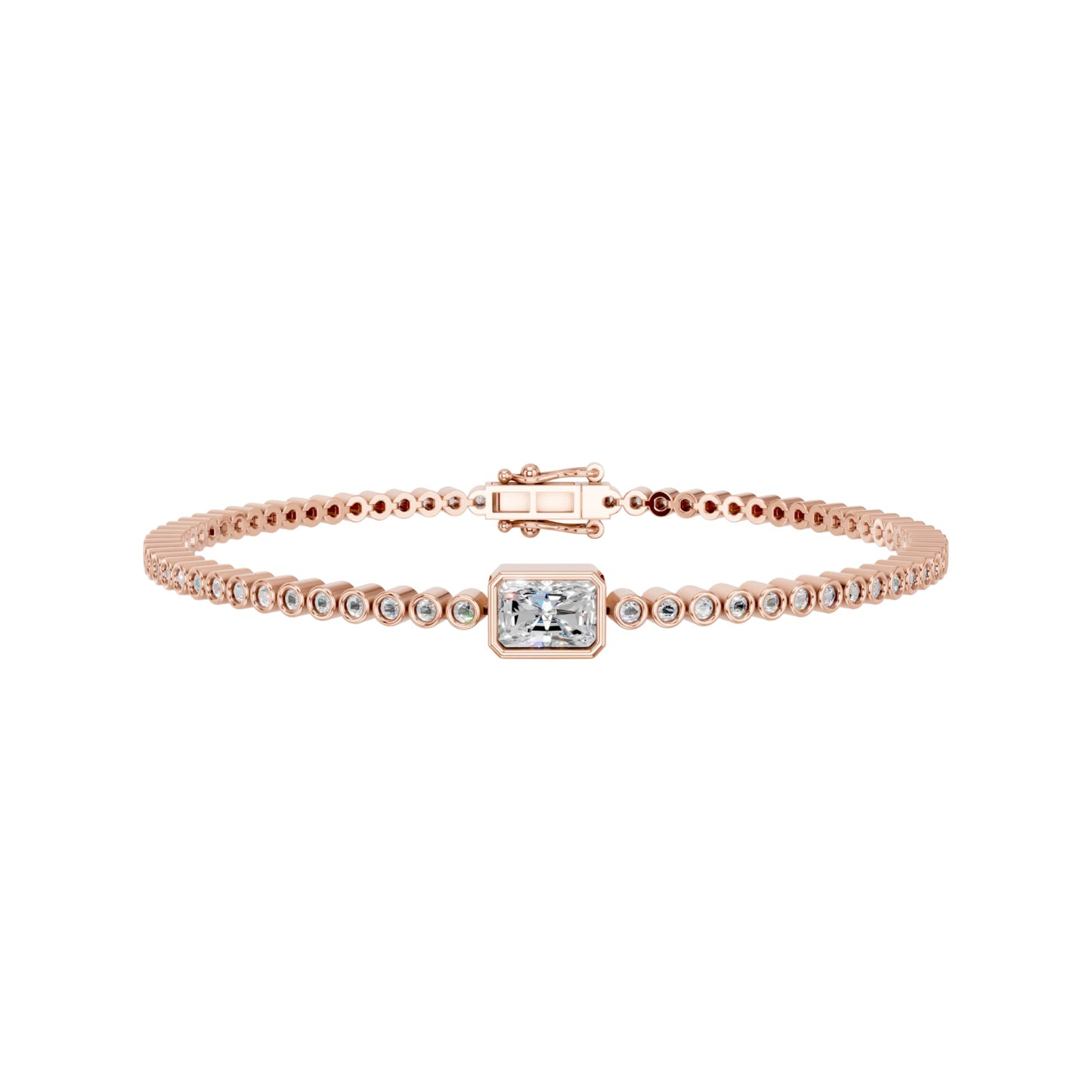 Derosa Jewels Certified Radiant Cut Lab Grown Diamond Tennis Bracelet for Women – 7 Inch, Sterling Silver, Yellow Gold Plated or Rose Gold Plated, Radiant Center Stone Diamond Bracelet