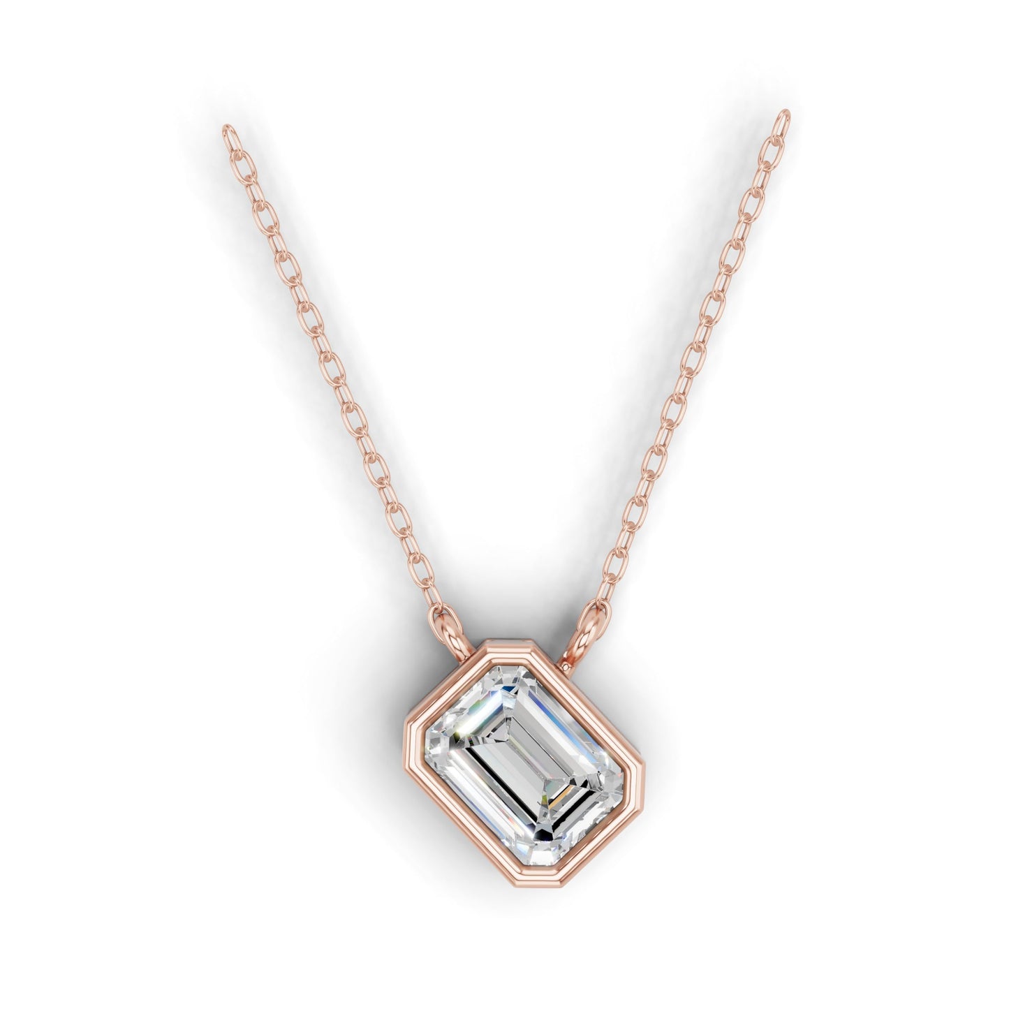 Derosa Jewels Lab Grown Emerald Cut Diamond Pendant Necklace for Women | 0.75 Carat Bezel Set F-G/VS Diamond | Solid 10K 14K 18K Rose White Yellow Gold | Elegant Solitaire Necklace Gift