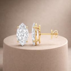 Cerified 2-5 Carat Marquise Cut Diamond Stud Earrings for Women – Solitaire Prong Set Earrings – Available in 10K, 14K & 18K – White, Yellow & Rose Gold