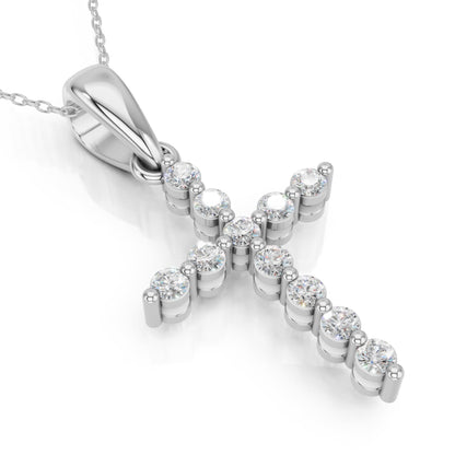 Derosa Jewels Lab Grown Diamond Cross Pendant Necklace for Women | 0.25-1.00 Carat Round Cut F-G/VS Diamonds | Solid 10K/14K/18K Rose, White, Yellow Gold | 18 Inch Chain Religious Jewelry Gift