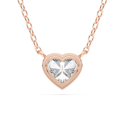 Derosa Jewels 1 Carat Heart Cut Lab Grown Diamond Pendant Necklace for Women | Bezel Set Solitaire in 10K 14K 18K Rose White Yellow Gold | Elegant Fine Jewelry Gift for Anniversary Valentine Birthday