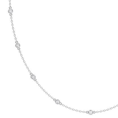 Derosa Jewels Lab Grown Diamond Station Necklace 4 CT Total (15 Stone) – 10K 14K 18K Solid Gold, Bezel Set Round Diamonds, 16"+2" Adjustable Chain, Yellow White Rose Gold