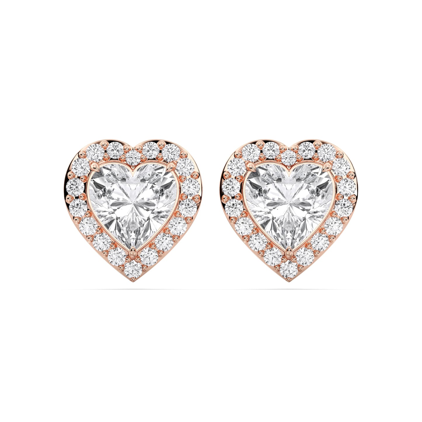 Certified Heart Halo Diamond Stud Earrings for Women – Heart Shape Diamond Earrings in 10K, 14K & 18K – Rose, White and Yellow Gold