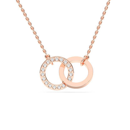 Derosa Jewels Lab Grown Diamond Circle Necklace for Women in 10KT 14KT 18KT Gold (Yellow, White, Rose) | Double Circle Pendant | 16 Inch Necklace with 18 Inch Extension Chain