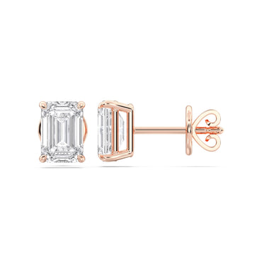 Certified 2-5 Carat Emerald Cut Diamond Stud Earrings for Women – Solitaire Emerald Shape Studs in 10K, 14K & 18K – Rose, White and Yellow Gold