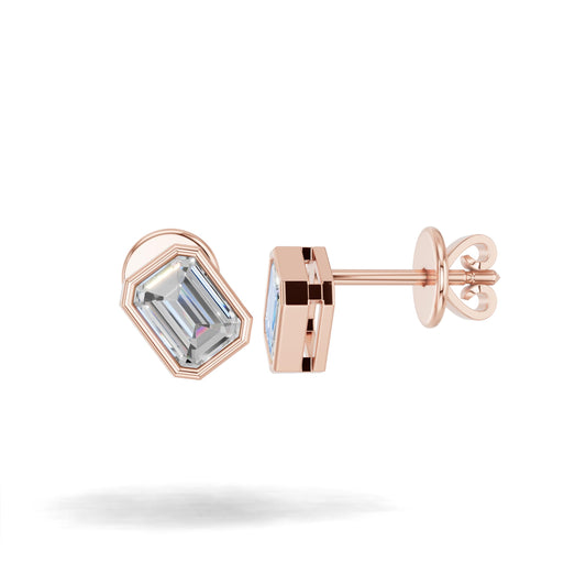 1.5 Carat Total Lab Grown Diamond Emerald Cut Stud Earrings for Women in 10K/14K/18K Gold | Push Back Solitaire Earrings | Available in Yellow, White & Rose Gold