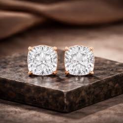 Certified 2-5 Carat Cushion Cut Diamond Stud Earrings for Women – Solitaire 4 Prong Setting – 10K, 14K & 18K – White Gold, Yellow Gold & Rose Gold